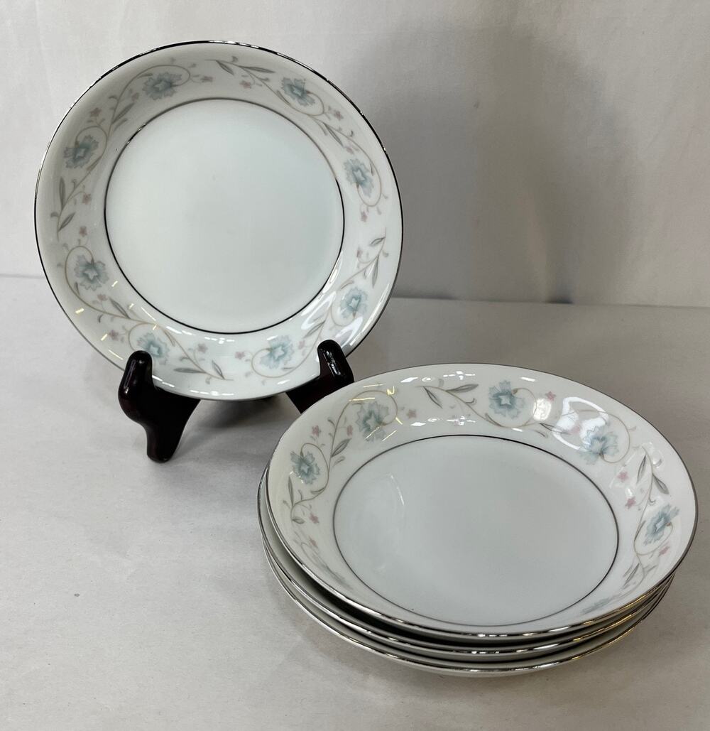 Garden Platinum FINE CHINA OF JAPAN Fruit/Dessert/Sauce Bowl Lot of 4 VTG 5 1/2"